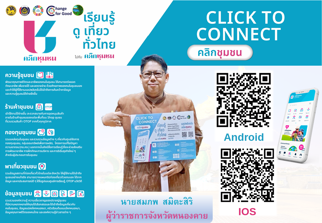 ผู้ว่าเปิ้ล เชิญชวนดาวน์โหลดแอปพลิเคชั่น Click ชุมชน “ง่ายๆเพียงแค่คลิก งาน พช. ครบ จบในแอปเดียว”